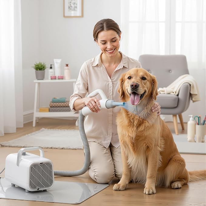 5-in-1 Dog Hair Dryer, 2.5L Dust Cup, 3 Suction Modes and 5 Groomer Tools, Dog Clippers with Low Noise for Cats, Dogs Other Animals Hair Trimmer, White