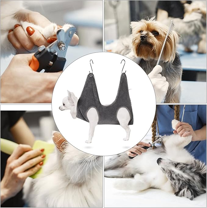 Petmolico Pet Dog Sling Hammock for Nail Clipping, Dog Grooming Hammock for Nail Trimming, Dog Lift Harness for Grooming, Gray, Small