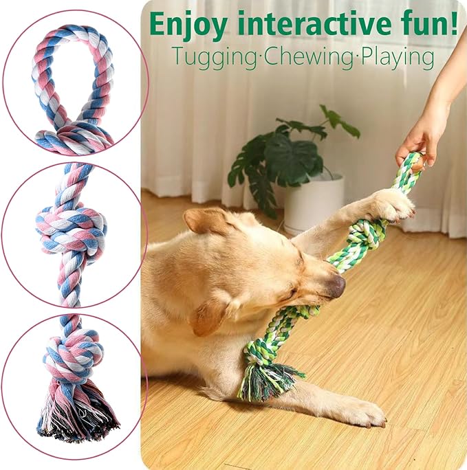 XIGOU Indestructible Dog Toys - Tough Puppy Chew Toys for Aggressive Chewers, Dental Cleaning Tug of War Toy, Great for Small to Large Breeds