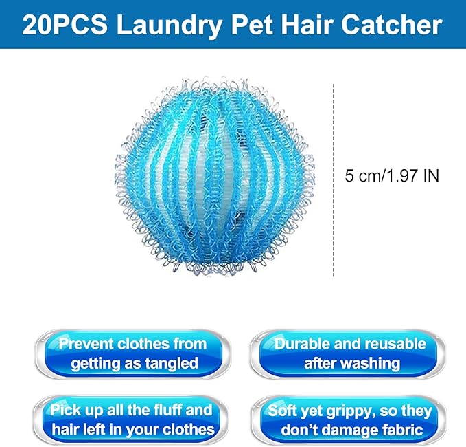 12Pcs Pet Hair Remover for Laundry - 2 inch Large Ball Lint Traps for Washing/Dryer Machine,Effective Cat Dog Laundry Pet Hair Catcher for Clothes,Sheets,Towels,Not Damage Fabric