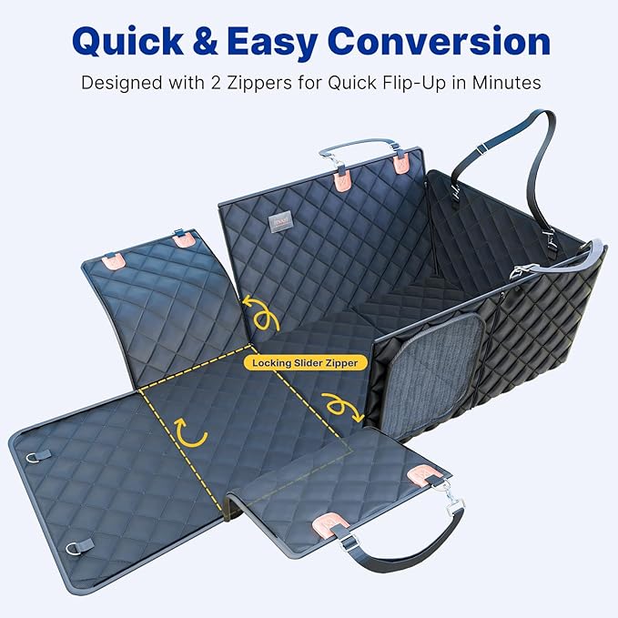 Convertible Back Seat Extender for Dogs, Foldable 400lb Hard Bottom Dog Car Seat Cover for Back Seat, Waterproof Dog Hammock Bed Backseat Cover for Dogs in Car SUV Truck Pet Seat Cover Black XL
