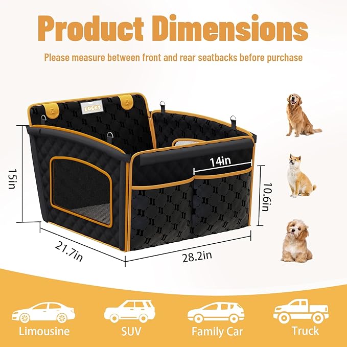 2-in-1 Dog Car Seat for Large Dogs Set with Dog Mat,Dogs Cars Carrier Anti Slip and Waterproof,Pet Car Seat Extender with Hard Bottom&Personalized Signature for Cars/SUV/Trucks(Grey Sponge Mat)