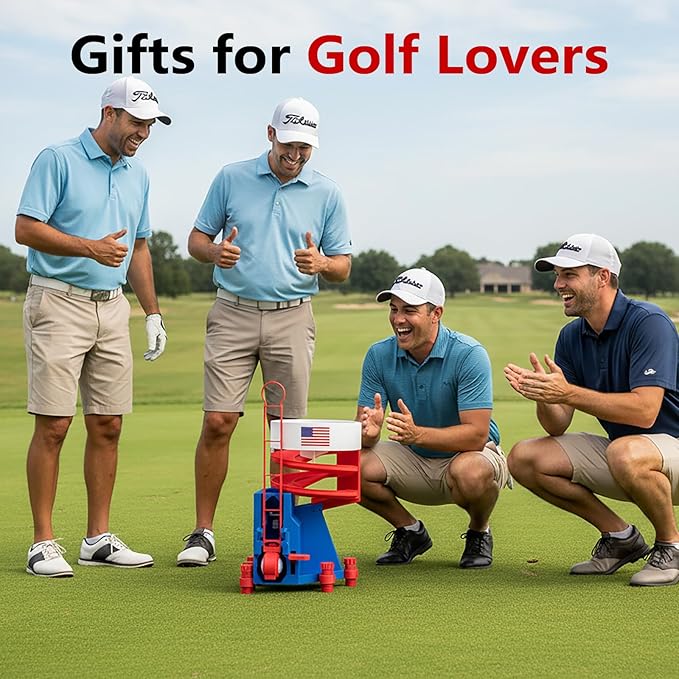 Golf Ball Dispenser, Golf Ball Launcher Pro, Automatic Golf Ball Dispenser & Launcher Pro, High-Capacity Hands-Free Practice Machine(Red+White+Blue)