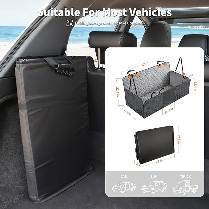 HOTEAGLE Dog Car Seat Cover with 3 Separate Hard Bottom Plates, Ideal for Car/SUV/Small Trucks, Car Seat Covers for Dogs Holds 400lbs, Grey