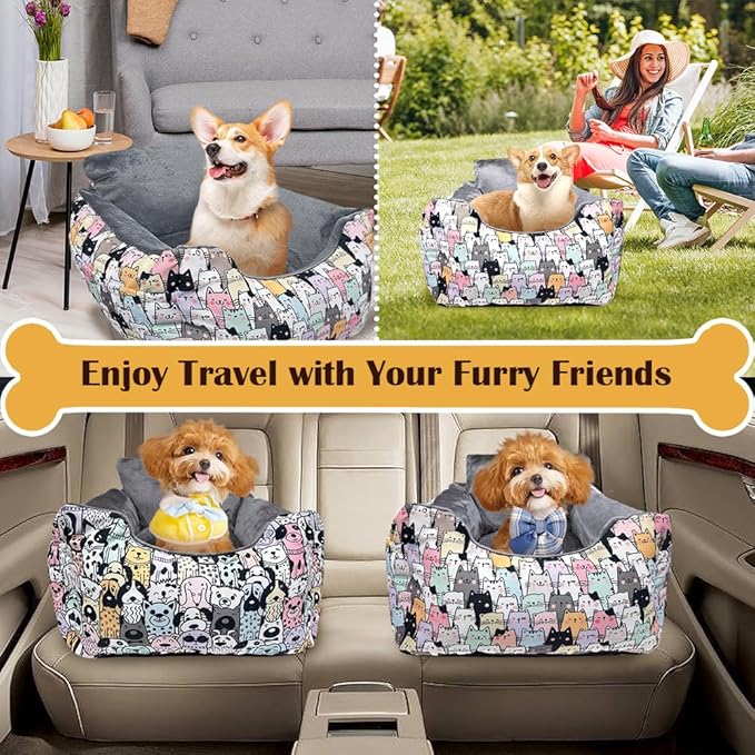 Dog Car Seats for Funny Fuzzy Pet Dogs Booster Car Seat Puppy Under 32 Lbs with Soft Plush Cushion&Washable Removable Cover