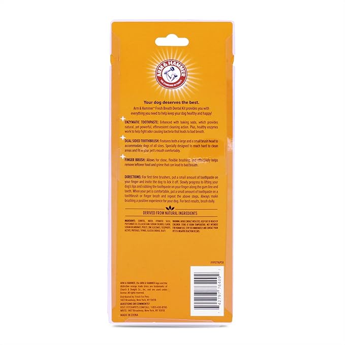 Arm & Hammer for Pets Fresh Breath Dog Dental Kit, Toothpaste, Toothbrush, and Finger Brush, Baking Soda Enhanced, Reduces Plaque and Tartar, Vanilla Ginger Flavor, 2.5 Oz - 72 Pack