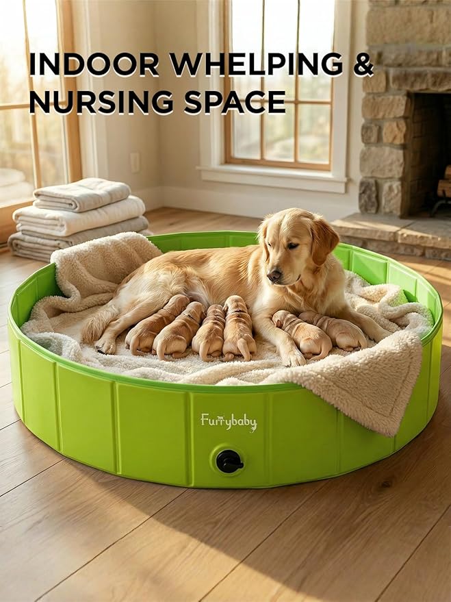 Foldable Dog Pool 40", Hard Plastic Kiddie Pool for Dogs, Collapsible Dog Pool with Rigid PP Core, Non-Slip PVC, Durable Pet Bath Tub for Indoor/Outdoor Backyard, Green