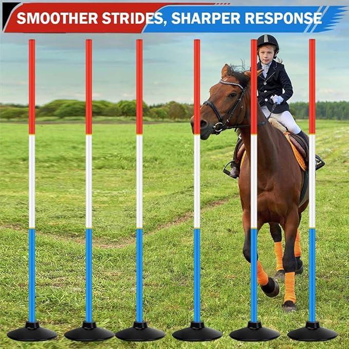 6 Pcs 6FT Pole Bending Poles for Horses | Horse Training Equipment with Round Base | Adjustable Gear for Horse Agility, Equestrian Sports, Soccer Drills, Football Practice & Dog Obstacle Courses