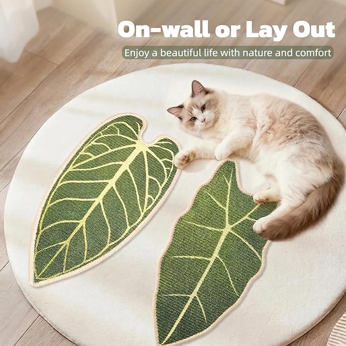 Premium Natural Sisal Botanical Leaf Cat Scratcher Mat, Extra Large Leaf-Shaped for Wall & Floor, Indoor Jungle Decor, Furniture Protector, Durable Cat Scratcher with Stylish Leaf Design (Velvet taro)