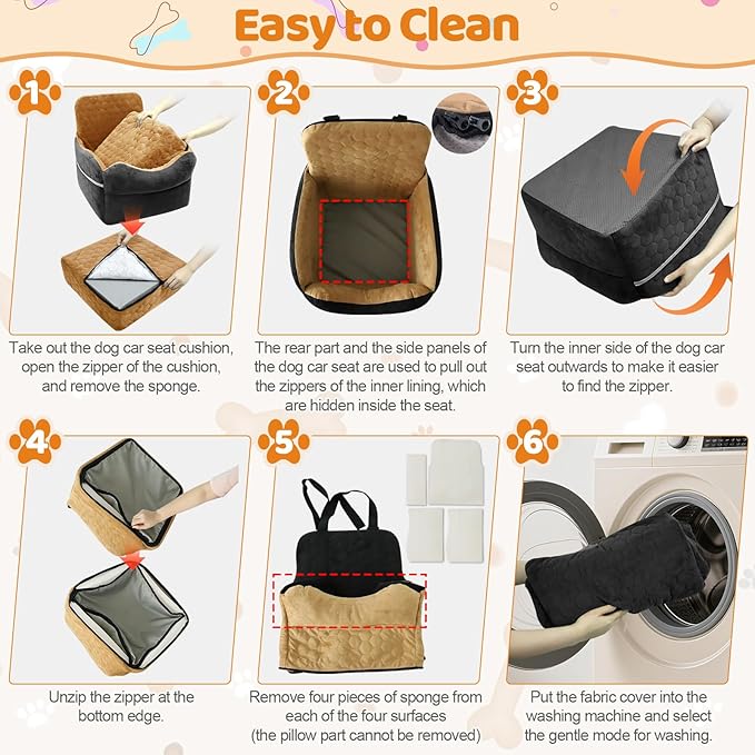 Dog Car Seat for Small/Medium Dogs - Puppy Car Seat Under 35 lbs with Thick Elevated Cushion & Safety Belt for Travel - Detachable & Washable Dog Booster Seat with 2 Sides Storage Pockets(Black)