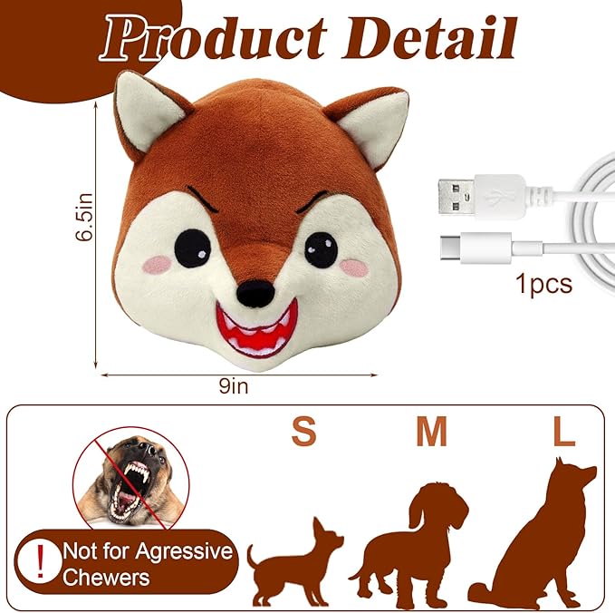 Mity rain Interactive Dog Toys with Thicken Plush, Moving Dog Toy with Recording Mode Shaking & Singing Mode Bouncing, Funny Ball Jumping to Keep Them Busy & Chase, Rechargeable (Fox)