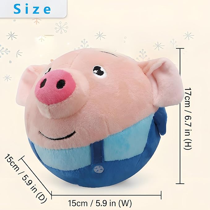 Interactive Dog Toys, Jumping Squeaky Dog Toys with Recording and Music Modes, Dog Toys to Keep Them Busy, Dog Birthday Plush Dog Toy, Rechargeable Interactive Dog Ball, Pet Toys for Dogs (Blue Pig)
