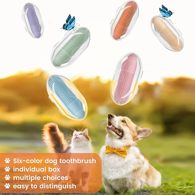 Dog Toothbrush, 6 Pack for Cats and Dogs, 360 Cleaning Finger Toothbrush Small Breed with Individual Package, Soft and Durable