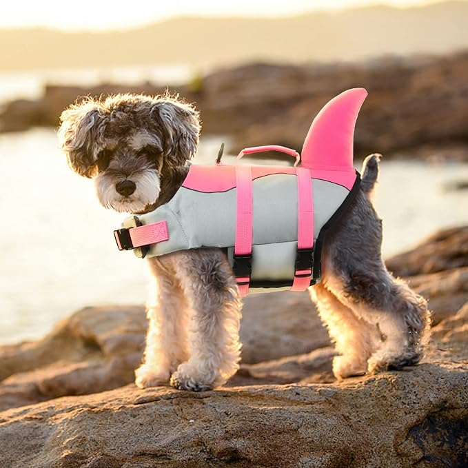EMUST Dog Life Jacket, Ripstop Dog Lifesaver Vests with Rescue Handle for Small Medium and Large Dogs, Pet Safety Swimsuit Preserver for Swimming Pool Beach Boating (XS,Pink)