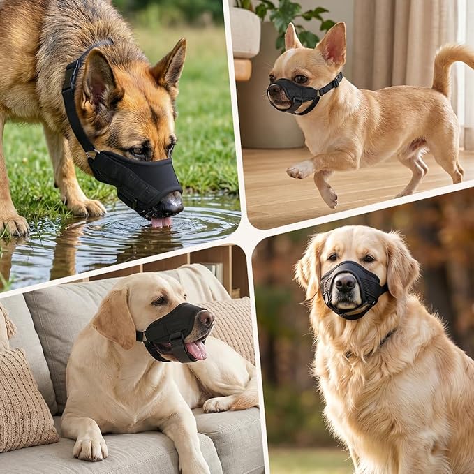Soft Dog Muzzle for Large Medium Small Dogs, Adjustable Breathable No Bite Dogs Muzzle – Secure Fit Comfortable Humane Dog Mouth Guard for Training Grooming Walking (Large)