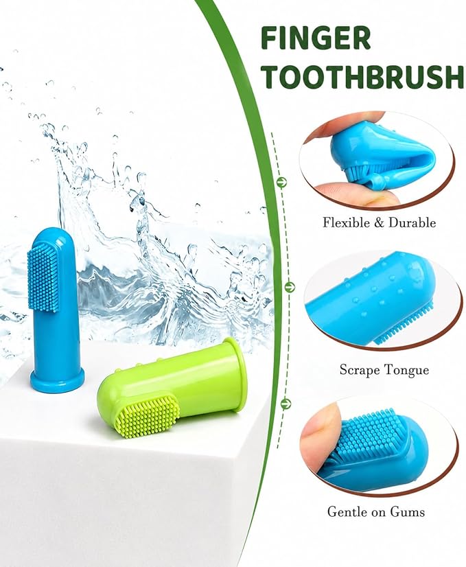 10 Pieces Pet Toothbrush Set, 360° Toothbrush for Dogs Cats, Double-Ended Soft Bristle Brush & Finger Toothbrushes, Gentle Dental Care Kit for Small Large Dogs Puppy Kittens (Multicolor)
