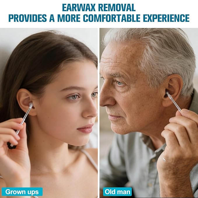 48 Pack Earwax Removal Adhesive Swabs,Sticky Ear Cleaning Stick,Adult Spiral Ear Wax Removal Ear Scoop Remover Tool,Gentle Ear Cleaner Tool,Reusable,Lightweight,For Home, Travel, Business Trips