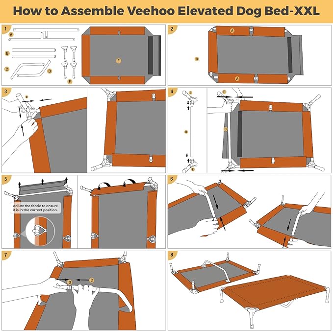 Veehoo Outdoor Elevated Dog Bed Large Sized Dogs, XXL Cooling Raised Dog Cots Beds Training Platform Off Ground Hammock with Breathable Mesh, No-Slip Feet, 59"x37.5", Beige Coffee