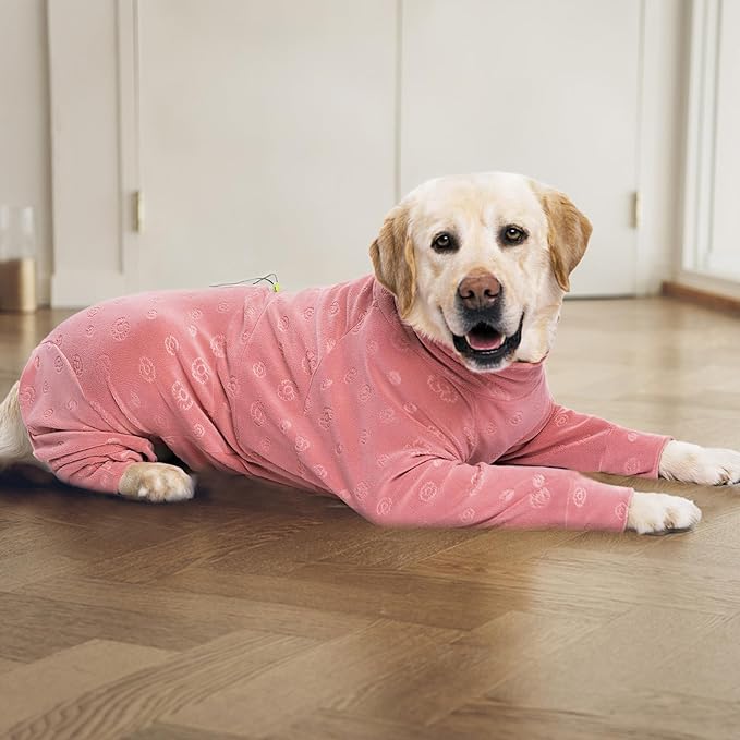 Dog Coats Autumn Winter Jumpsuit for Large Medium Dogs, Warmer Recovery Suit Polar Fleece Dog Bodysuit Lightweight Pajamas Pullover Stretchy Onesie Four-Legged Cold Weather Clothes(XL, Pink)