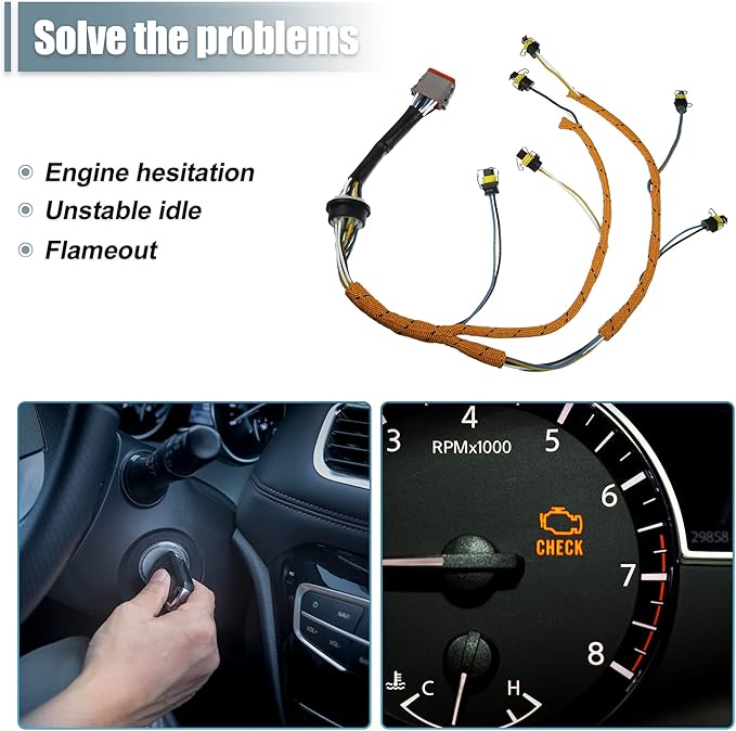 X AUTOHAUX Engine Fuel Injector Wiring Harness for CAT for Caterpillar C7 Engine Excavator 2225917 Fuel Injector Wiring Harness Assembly