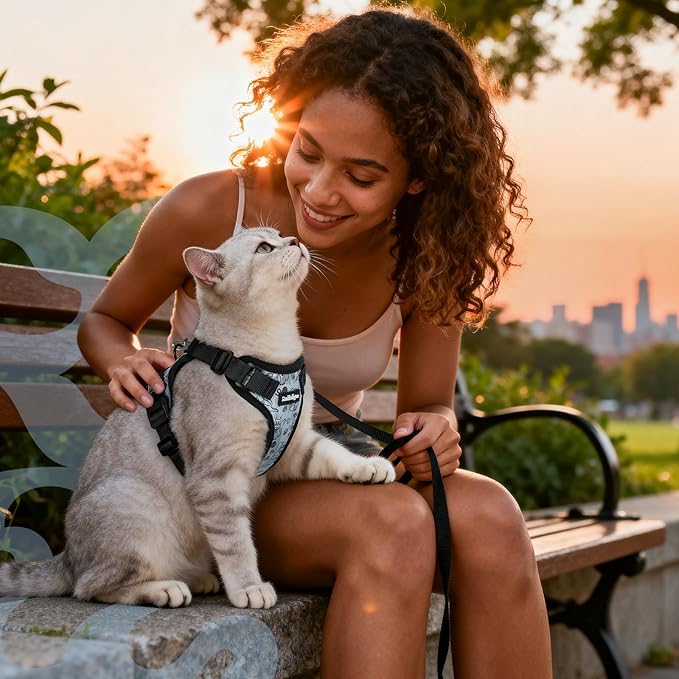 rabbitgoo Cat Harness and Leash Set, Escape Proof Kitten Harness for Safe Outdoor Walks, Soft Breathable Adjustable Vest with Reflective Strips for Kittens and Small Cats, Doodle Gray, XS