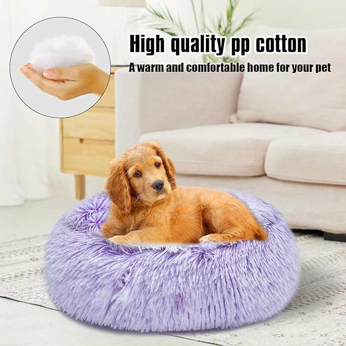 FORMYCATIE Cat Beds for Indoor Cats,Cat Cave for Puppy and Kitty,Calming Small Dog Bed for Small Dogs with Cover Cave,Cozy Warming Fluffy Washable Anti-Slip Pet Sleeping Bag(24 * 24inch,Purple)