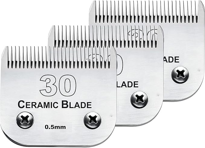 3Pack #30 Blade Dog Grooming Clipper Replacement Blades Compatible with Wahl/Oster Dog Clippers,Detachable Ceramic Blade & Stainless Steel Blade,Size-30, 1/50-Inch Cut Length (64260)