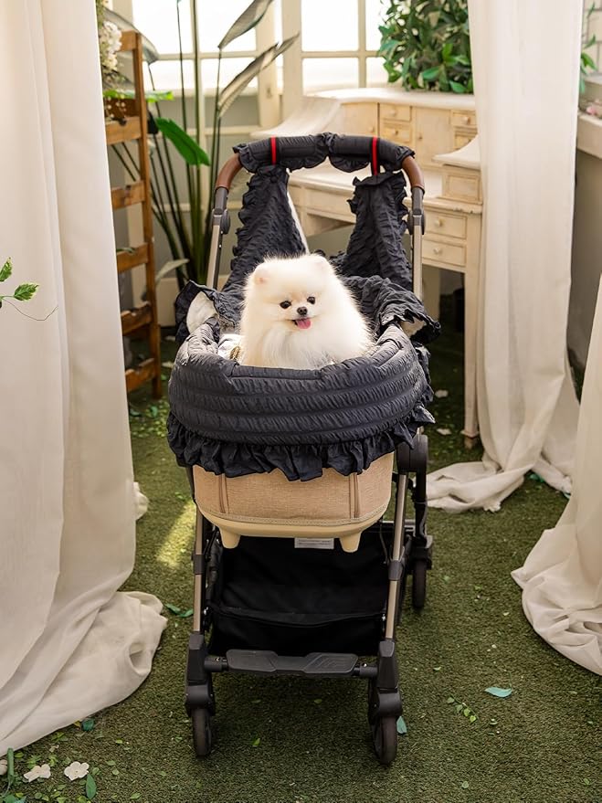 Stroller Cover for Pets, Stroller not Included, Comforter, Margaret The Lace Edition, Harryspet, Stroller Guard, Pet Stroller Front Section Guard, Cover only (Space Grey)