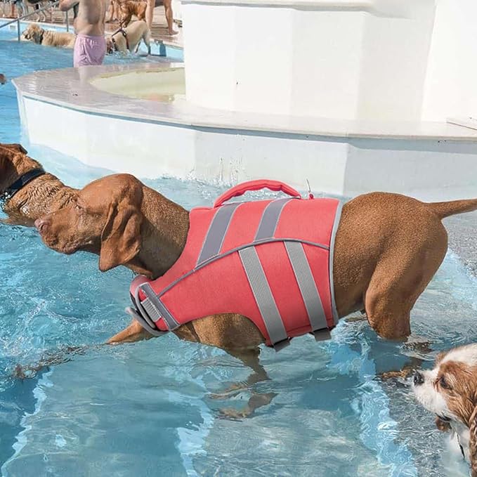Kuoser Dog Life Jacket with Reflective Stripes, Dog Life Vest for Swimming Boating, Adjustable Pet Lifejackets with High Flotation, Doggie Swimsuit for Small Medium Large Dogs