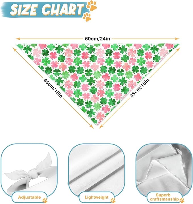 St. Patrick's Day Dog Bandana Reversible 2 Pack Small, St. Patricks Day Pet Bandanas for Dogs Cute Green Shamrock Adjustable Triangle Holiday Scarves for Small Medium Boy Girl Dogs