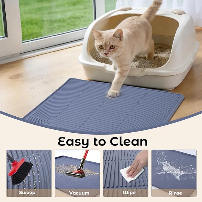 47" x 35" Extra Large Cat Litter Mat, Heavy Duty Waterproof Litter Box Floor Mat for Multiple Cats, Jumbo Silicone Pad Traps Litter & Liquid, Machine Washable for Easy Cleaning, Grey