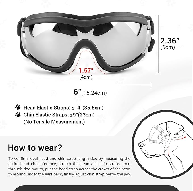 LESYPET Dog Goggles Large Breed, UV Wind Dust Protection Large Dog Sunglasses Eye Protection, Eye Wear Pet Glasses with Adjustable Strap for Outdoor Riding, L
