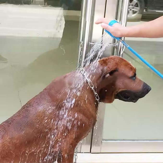 Pet Shower Brush Sprayer Dog Bath Sprayer Cat Grooming Tool – Adjustable Wrist Strap, Multi-Spray Modes, Flexible Hose – Faucet Attachment for Pet Bathing, Massage Bristles for Anxiety Relief