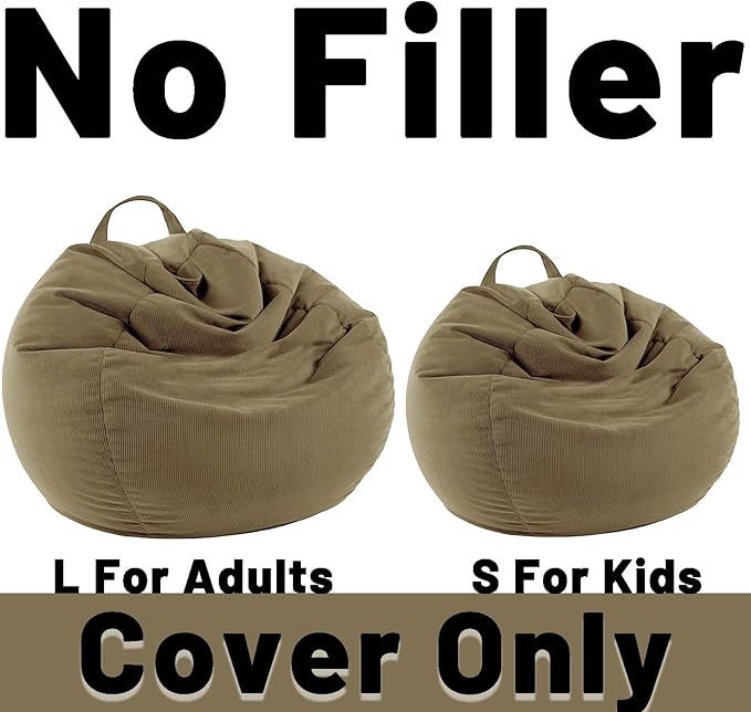 LPMOERA Stuffed Animal Storage Bean Bag Chair Cover (No Filler) For Kids and Adults.Soft Stuffable Bean Bag For Organizing Children Plush Toys or Memory Foam Taupe S for Kids