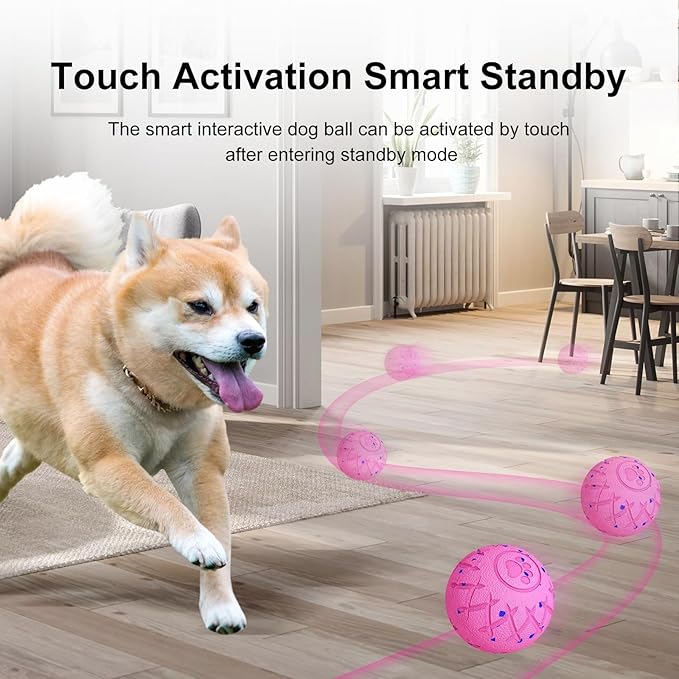 Moving Dog Toy, Interactive, Bouncing and Rotating, Silent Foam Material, IP54 Waterproof Rating, Smart Active Rolling, Stimulation Toys for Medium and to Keep Them Busy (Red)