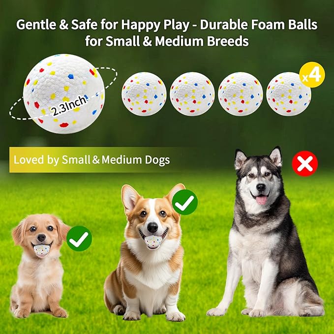 Automatic Dog Ball Launcher with Barking Function, Dual Modes (Auto/Manual) Interactive Dog Fetch Toy with 4 Adjustable Distances, Dog Balls Thrower for Small & Medium Dogs, with 4 Durable ETPU Balls