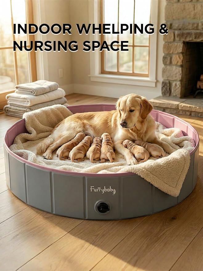 Furrybaby Foldable Dog Pool, Kiddie Pool Hard Plastic, Collapsible Pet Bath Portable Dog Swimming Pool for Pet, Dogs and Cats Grey 32''