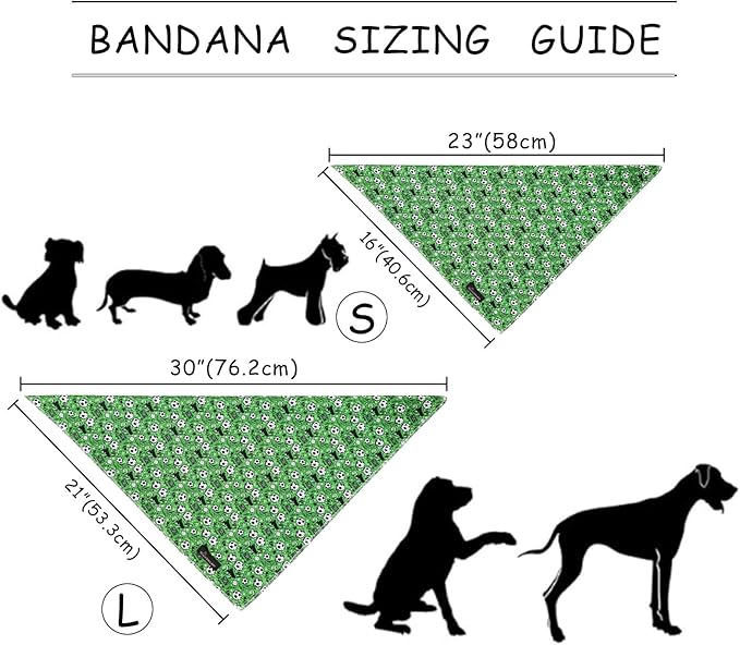ARING PET Soccer Dog Bandanas, Cute Green Pet Bandana Scarf Triangle Bibs for Puppy Small Medium Large Boy Girl Dogs Cats-L