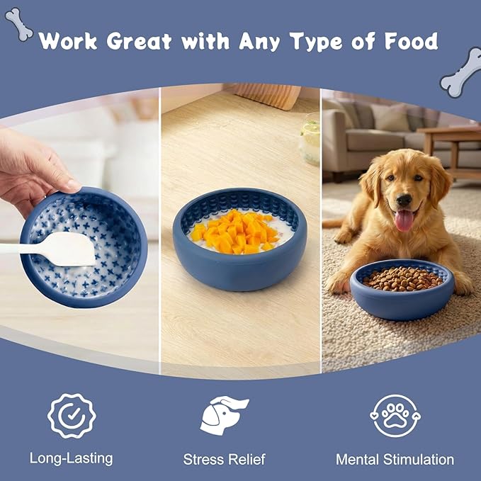 Slow Feeder Dog Lick Bowl, Freeze Silicone Feeding Dogs Licking Bowls for Anxiety Relief, Non-Slip Enrichment Puzzle Pet Treat Dispenser for Distraction, Lick Mat Pads for All Dogs Cats (Blue, Small)