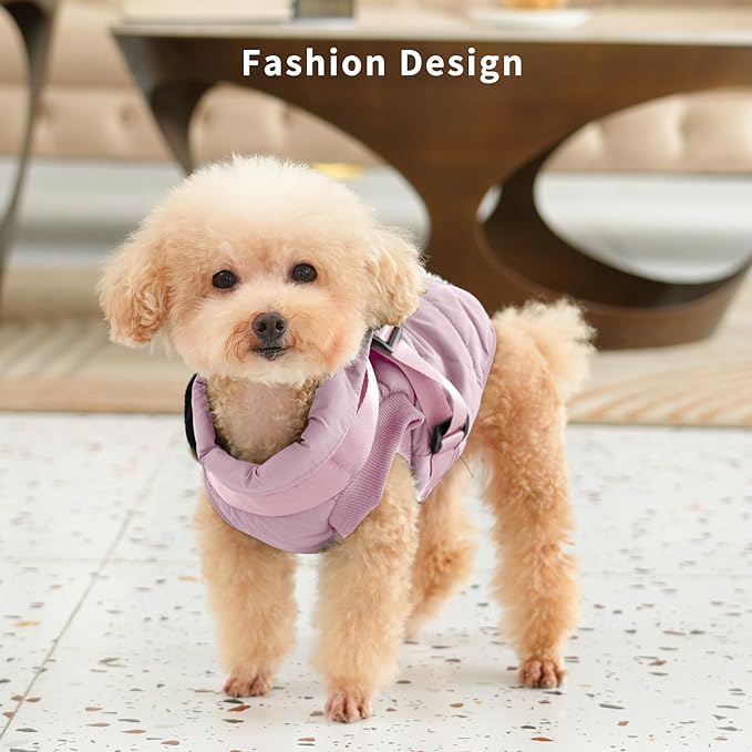JoyDaog Dog Jacket with Harness,Fleece Lined Warm Puppy Coat for Winter,Soft Windproof Large Dog Vest,Light Pink XXL