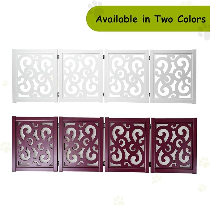Ashfield & Harkness: 4-Panel Pet Gate - Scroll White - Wooden Foldable Freestanding Dog Fence, 80 x 23.5, Doorways-Halls-Stairs, 360 Rotated Hinges