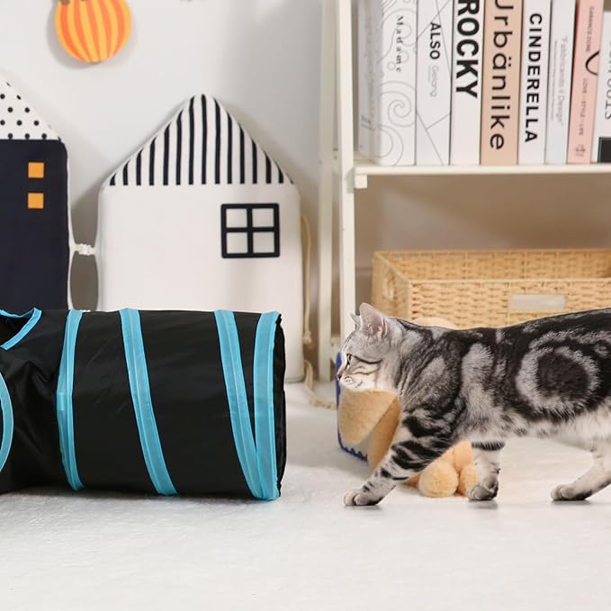 Pet Cat Tunnel, Y-3 Way Tunnels for Indoor Cats, Collapsible Pet Tunnel for Kitten, Puppy, Rabbit, 25cm-Wide Tunnels, Durable & Breathable, with Peek Hole Toy Ball