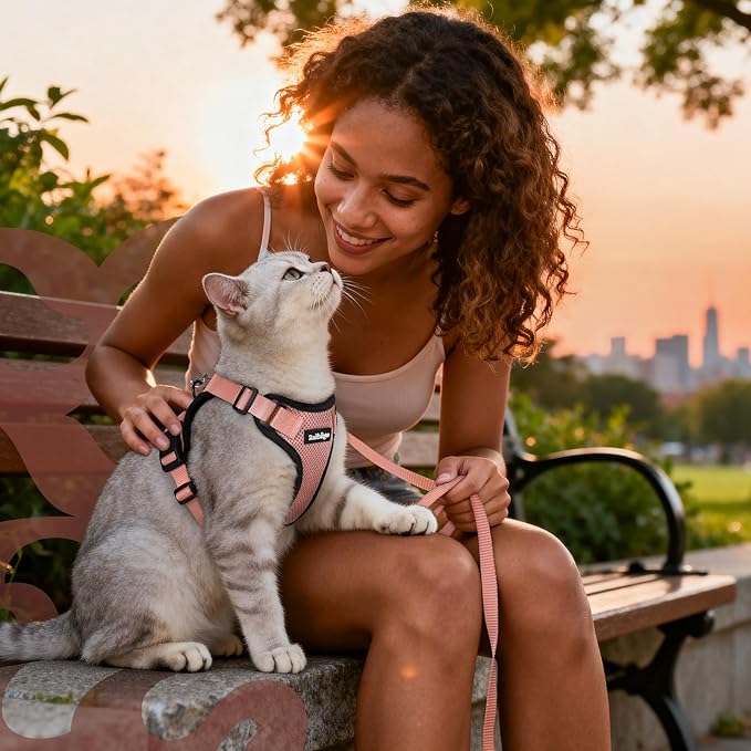 rabbitgoo Cat Harness and Leash Set, Escape Proof Kitten Harness for Safe Outdoor Walks, Soft Breathable Adjustable Vest with Reflective Strips for Kittens and Small Cats, Light Salmon Pink, XS