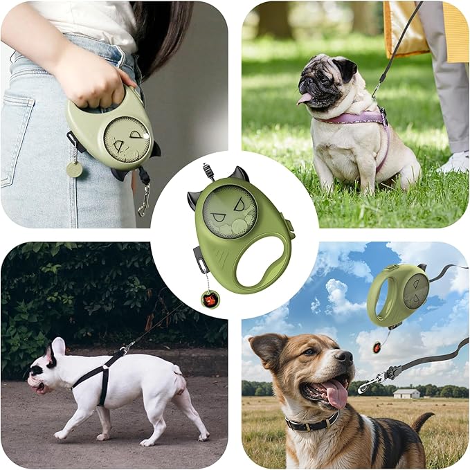 Retractable Dog Leash ā 13ft Strong Nylon Tape, Auto-Locking, Tangle-Free, One-Touch Brake, Comfortable Grip ā Fun Halloween Design for Small Dogs up to 33 lbs, Haminway Cheeky Imp Design