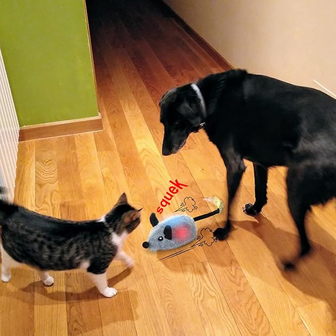 BABORUI Interactive Dog Toys Mouse, Remote Control Escaping Mice Squeaky Dog Toy with Lights & Auto-Turn, Rechargeable Moving Dog Toys for Small/Medium/Large Dogs & Cats(Grey)