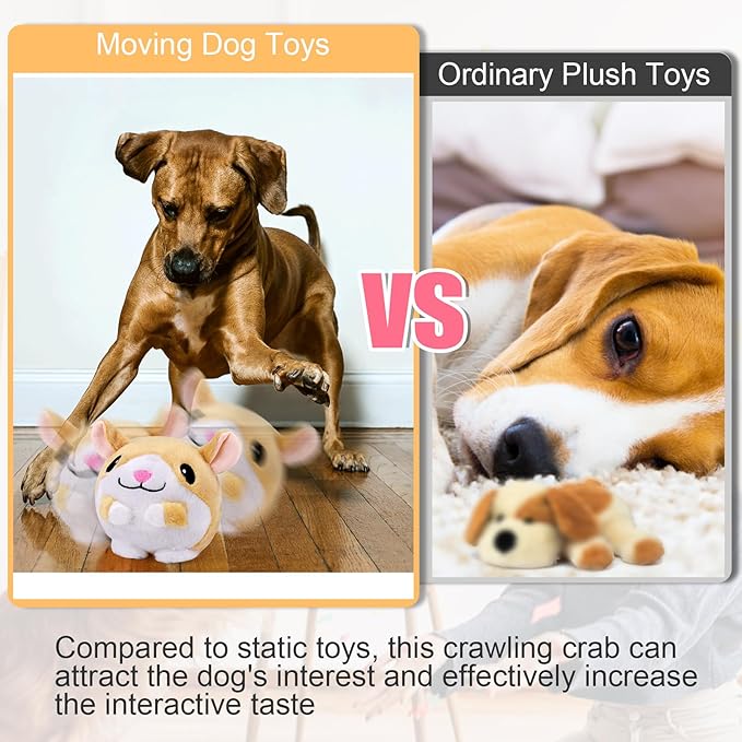 Mity rain Interactive Dog Toys, Interactive Dog Ball for Pet Automatic Rolling Jumping Vibrating Wiggling, Dog Squeaky Ball with Chewable Plush Cover&Music for Small/Medium/Large Dogs Chasing(Hamster