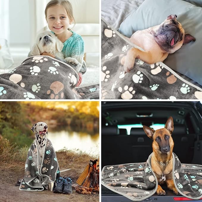 Dono 1 Pack 3 Dog Blankets, Soft Fluffy Fleece Pet Blanket Warm Sleep Mat Paw Print Design Puppy Kitten Throw Blankets Doggy Blanket for Dogs