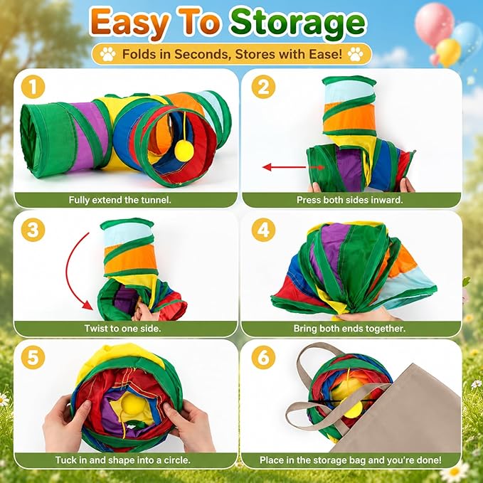 Rypet Guinea Pig Tunnel 3 Way Collapsible Small Pet Tunnels and Tubes with Interactive Ball for Baby Rabbit Ferret Hamster Chinchilla Hedgehog Hiding and Resting