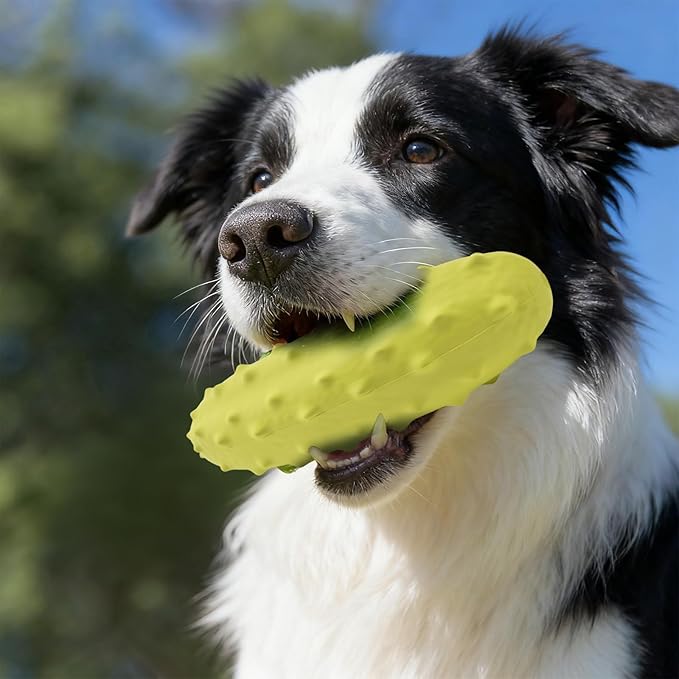 LIFLIX Tough Squeaky Dog Toys, Durable Dog Chew Toy with Natural Rubber, Teething Toys for Medium Large Breeds, Cucumber Pickle Shape, Yellow