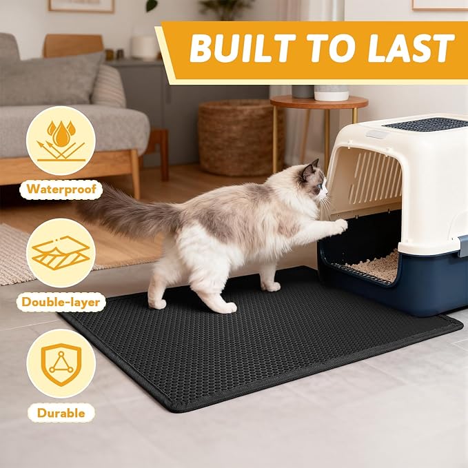 Pieviev Cat Litter Mat Double Layer Waterproof Urine Proof Trapping Mat 1 Pack (Black, 30x24 Inch (Pack of 1))